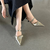 Elegant Buckle Strap Design Pointed Toe Shallow Kitten High Heel