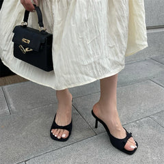 Elegant Butterfly-knot Satin Slip On Thin High Heel Sandal