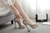 Elegant Design PVC Transparent Rhinestone Platform Peep Toes High Heels Pumps