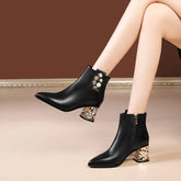 Elegant Electroplated crystal decoration Genuine leather high heel Ankle boot