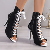 Elegant Fish Mouth Front Buckle Large Size Open Toe Short Tube High Heels Boots