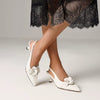 Elegant Flower Pointed Toe Elastic Band Pull-on Slingback All-Match Kitten Sandals