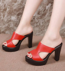 Bohemian High Quality Leather Platform Open Toe High Heels Sandals