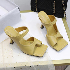 Elegant High Quality Stiletto Peep Toe Hand-Made Square Toe Sandals