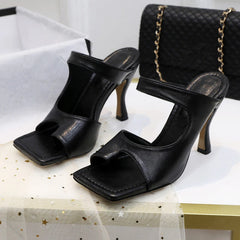 Elegant High Quality Stiletto Peep Toe Hand-Made Square Toe Sandals