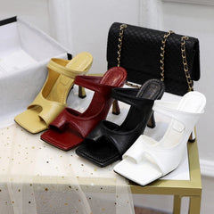 Elegant High Quality Stiletto Peep Toe Hand-Made Square Toe Sandals