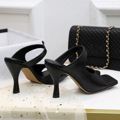 Elegant High Quality Stiletto Peep Toe Hand-Made Square Toe Sandals