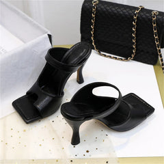 Elegant High Quality Stiletto Peep Toe Hand-Made Square Toe Sandals