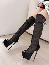 Elegant Lace Platform Peep Toe High Heel Thigh High Over The Knee Boots