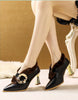 Elegant Metal Buckle Pointed Toe Slip On Naked Ankle Boots