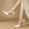 Elegant Metal Chain Pointed toe Patent Leather Stiletto High heels Wedding Banquet Shoes