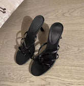 Elegant Flower Pearl Narrow Band Open Toe Party Heels Pumps Outdoor Sandals