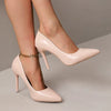 Elegant Nude Patent Leather Pointed Toe Stiletto High Heels