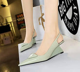 Elegant Patent Leather Shallow Cut Pointed Hollow Back Strap High Heeled Sandal