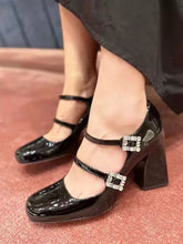 Elegant Patent Leather Square Toe Lace Up Vintage Shoes