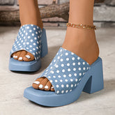 Elegant Polka Dot Denim Buckle Platform High Heel Sandals