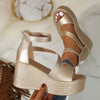 Elegant Peep Toe Chunky Platform Thick Bottom Ankle Strap Wedge Heel