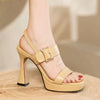 Elegant Back Strap Microfiber Platform Kitten Stiletto High Heeled Sandal