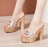 Elegant Platform Slides Open Head Bow Evening Party High Heels Sandal