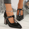 Elegant Pointed Toe Ankle Strap Square Thick Rose High Heels