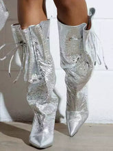 Elegant Pointed Toe Lace Up Wide Calf Stiletto High Heel Boots