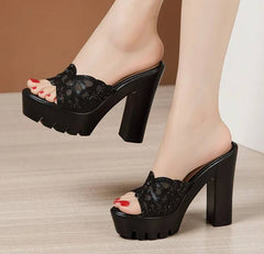 Elegant Rhinestone Wedding Party Block High Heels Pumps