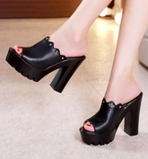 Elegant Rivet Soft Leather Split Leather Spike Platform Shoes