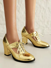 Elegant Round Toe PU Leather Polyurethane Chunky Heel