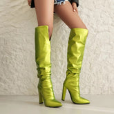 Elegant SLIP-ON pointed oversized high heeled long over knee spike boots