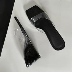Elegant Shallow PVC Transparent Wedge Square Toe High Heels Sandal