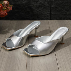 Elegant Shallow Rubber Comfortable Square Toe Stiletto Heels