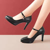 Elegant Shallow Thick Bottom Genuine Leather Platform Block High Heels
