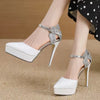 Elegant Soft Leather Bubble Bag Platform Girding Buckle Super High Thin Heels Sandals
