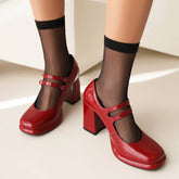 Elegant Strap Pumps Patent Leather Shallow High Heels