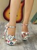 Elegant Stripper Flower Pole Back Strap Peep Toe Thin High Heels