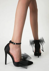 Elegant Stripper Silk Bowknot Satin Pointed Toe High Heels Pumps