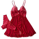 Elegant Transparent Red Lingerie Underwear Sleepwear Lace Nightdress Panty Pijamas Sets Female Babydoll