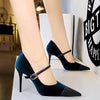 Elegant Velvet Shallow Montage Pointed Toe Metal Buckle Pumps Thin Heels