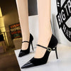 Elegant Velvet Shallow Montage Pointed Toe Metal Buckle Pumps Thin Heels