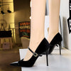 Elegant Velvet Shallow Montage Pointed Toe Metal Buckle Pumps Thin Heels