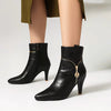 Elegant Zipper Metal Decoration Pointed Toe Thin Heel