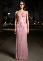 Embellished Bustier Maxi Dress Pink