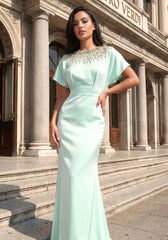 Embellished Cape Detail Maxi Dress Green