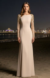 Embellished Long Sleeve Maxi Dress Nude