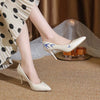 Embroidery Pointed Toe Stiletto Slip-On Pu Leather High Heels