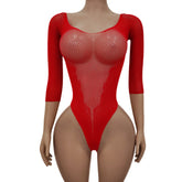 European And American Hollow out Bikini Long Sleeve Embroidered See through Slimming Suit Butt Baring Spicy Lingerie