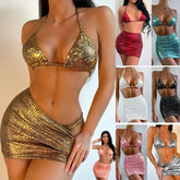 European and American swimsuits bikini shiny neck halter swimsuit