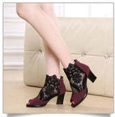 Fashion Mesh high heel sandals Fish mouth High Heels Mid-Calf Shoe Plus Size