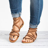 Flat Sandals Narrow Crisscrossed Straps Rounded Toes