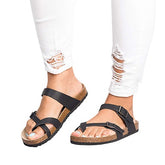 Tri-Strap Flat Sandals with Side Buckle